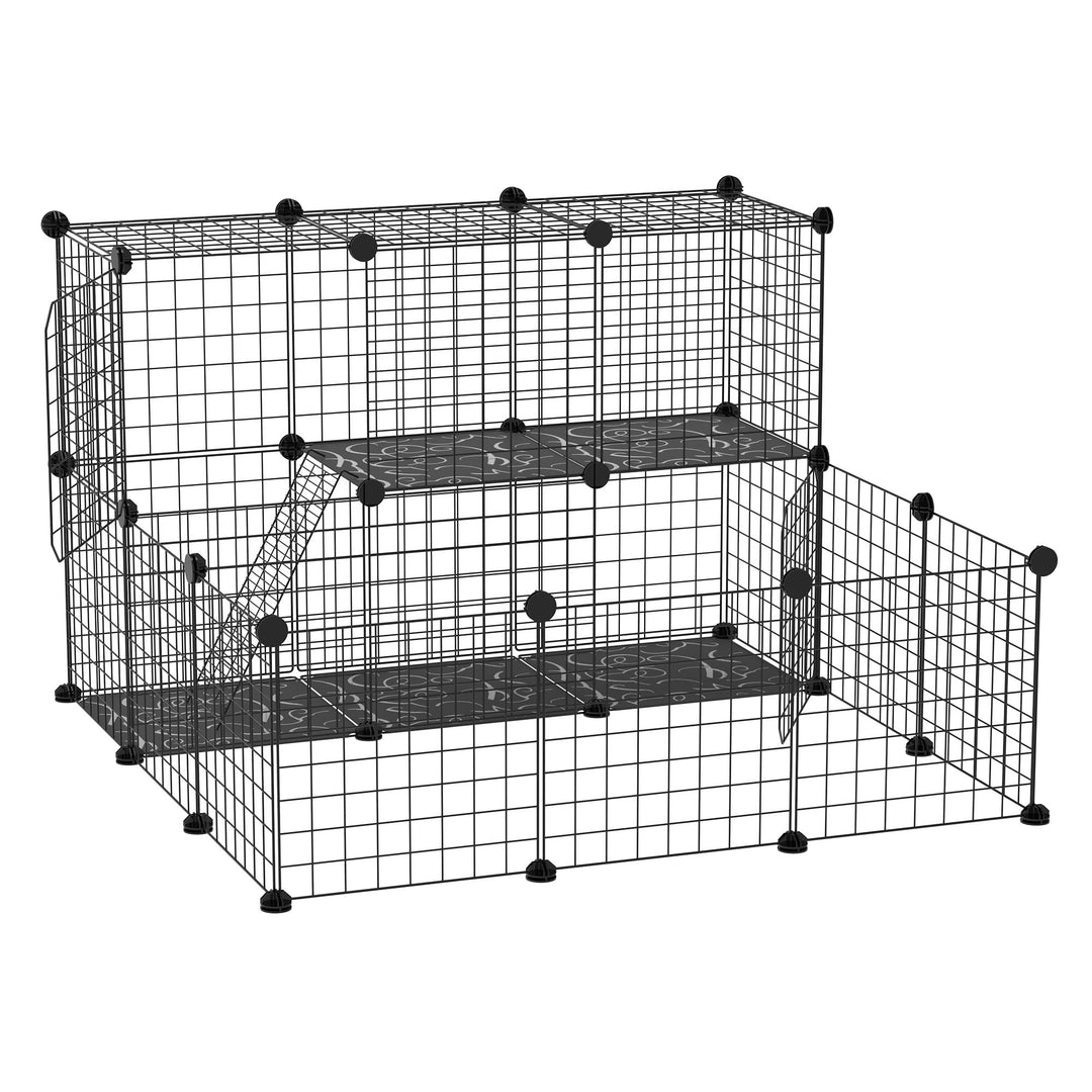 PawHut Small Animal Cage Rabbit Cage with Door, Guinea Pig Playpen, Small Animal Fence for Bunny, Chinchilla, Freret, Chinchilla, Indoor and Outdoor Use, Total 31 Panels, 41.3" x 41.3" x 27.6"