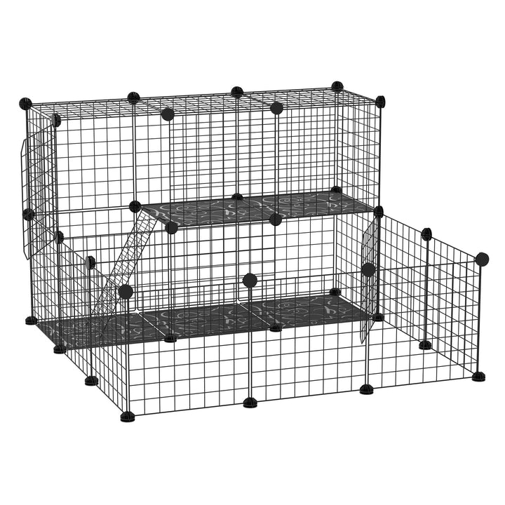 PawHut Small Animal Cage Rabbit Cage with Door, Guinea Pig Playpen, Small Animal Fence for Bunny, Chinchilla, Freret, Chinchilla, Indoor and Outdoor Use, Total 31 Panels, 41.3" x 41.3" x 27.6"