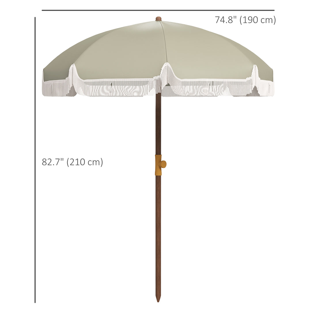 Outsunny 6.2' Beach Umbrella for Travel, Vent, Ruffles, Carry Bag, Portable Outdoor Umbrella for Garden, Light Grey