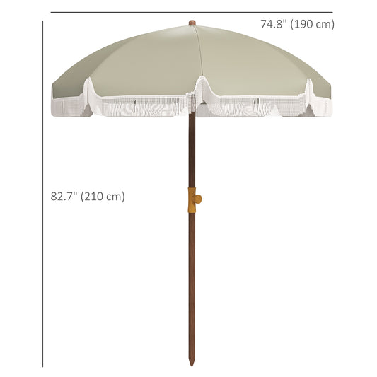 Outsunny 6.2' Beach Umbrella for Travel, Vent, Ruffles, Carry Bag, Portable Outdoor Umbrella for Garden, Light Green