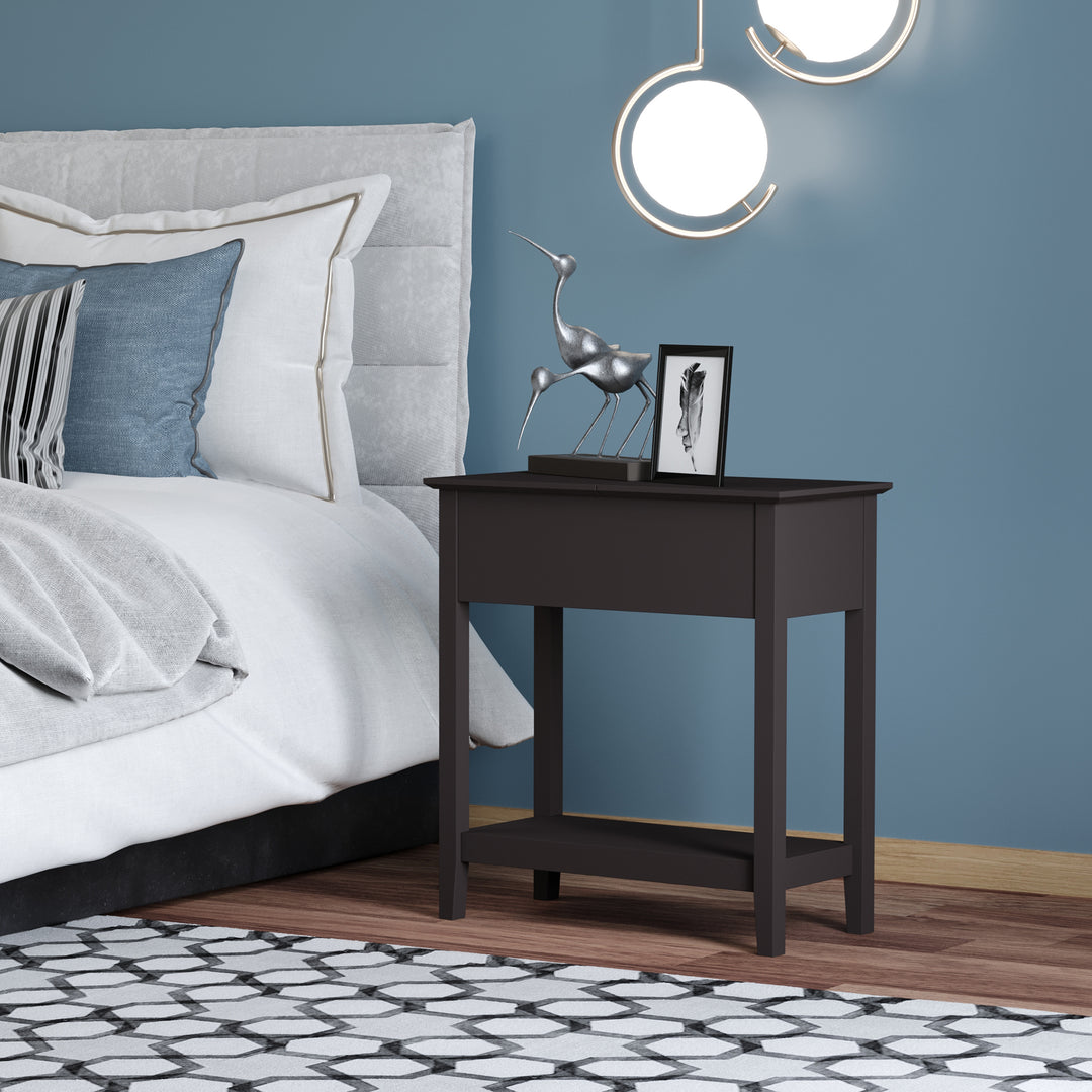 HOMCOM End Side Table in Flip Top Design with Cabinet and Bottom Shelf, Storage Furniture Decoration for Bedroom Living Room Office, Dark Coffee