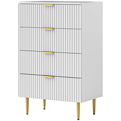 HOMCOM Modern Chest of Drawers 4 Drawer Dresser for Bedroom with Gold Legs and Handles, White