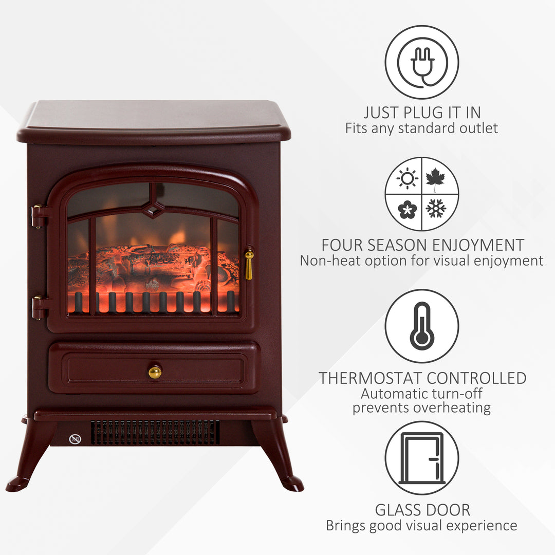 HOMCOM 16" Free Standing Electric Fireplace Portable Adjustable Stove with Heater Wood Burning Flame 750/1500W White