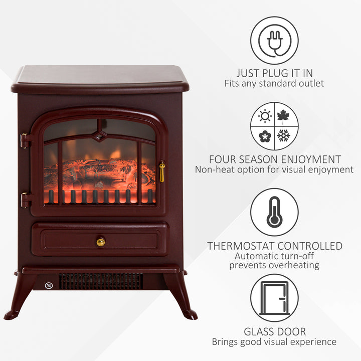 HOMCOM 16" Free Standing Electric Fireplace Portable Adjustable Stove with Heater Wood Burning Flame 750/1500W White