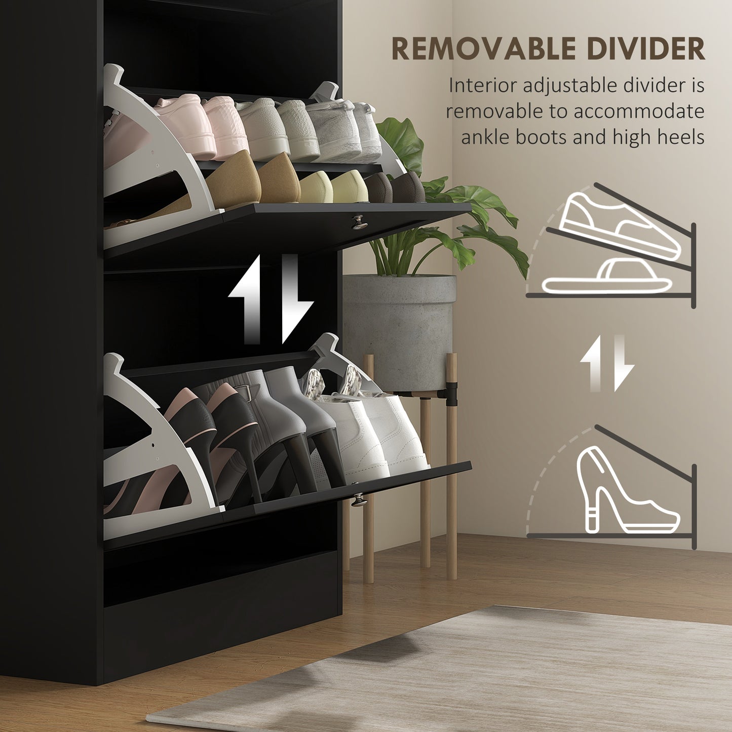 HOMCOM Modern Shoe Storage with 3 Flip Drawers and Adjustable Shelves, Shoe Cabinet Organizer for 18 Pairs of Shoes, White