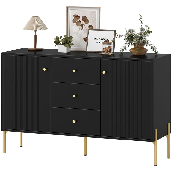 HOMCOM Buffet Cabinet, Modern Sideboard with 3 Soft-Close Drawers and 2 Adjustable Shelves for Living Room, Kitchen, Black