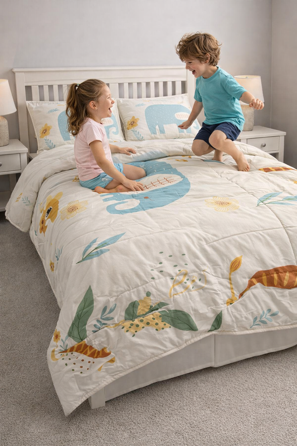 Aarniva Breathable Polyester Comforter Set | King | 250 GSM | Ultra-Soft & Cozy | White Animal Print | Includes 2 Pillow Covers