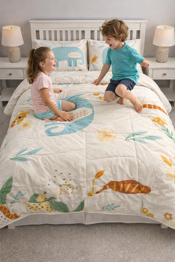 Aarniva Breathable Polyester Comforter Set | King | 250 GSM | Ultra-Soft & Cozy | White Animal Print | Includes 2 Pillow Covers