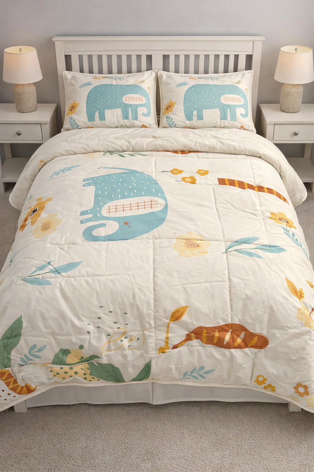 Aarniva Breathable Polyester Comforter Set | King | 250 GSM | Ultra-Soft & Cozy | White Animal Print | Includes 2 Pillow Covers