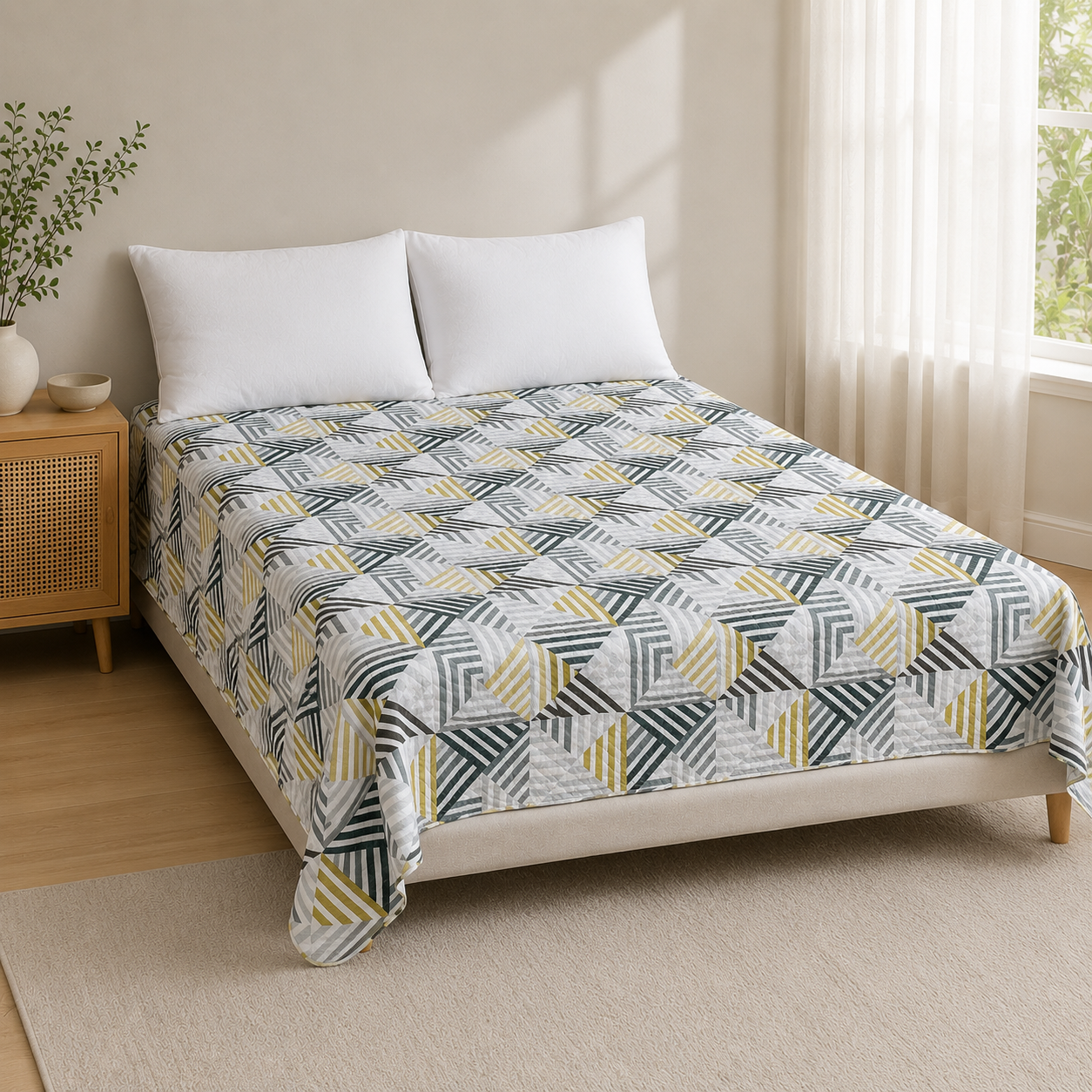 Aarniva Hotel Top Sheet Coverlet | Full XL/Queen/King | Soft & Lightweight | Modern Geo | Hotel Collection