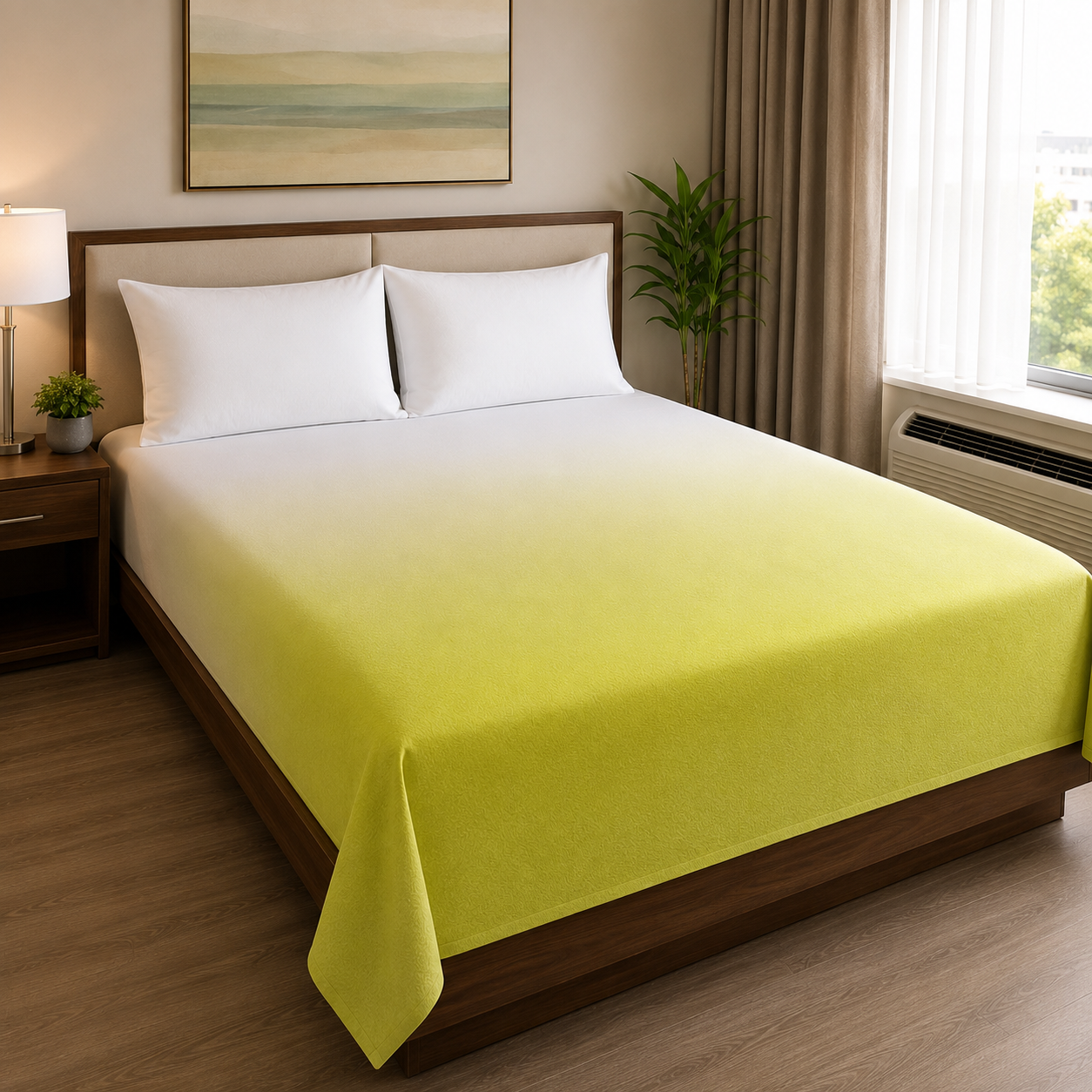 Aarniva Hotel Top Sheet Coverlet | Full XL/Queen/King | Soft & Lightweight | Ombre Lime | Hotel Collection