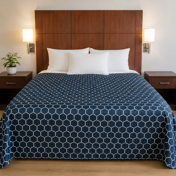 Aarniva Hotel Top Sheet Coverlet | Full XL/Queen/King | Soft & Lightweight | Honeycomb Navy | Hotel Collection