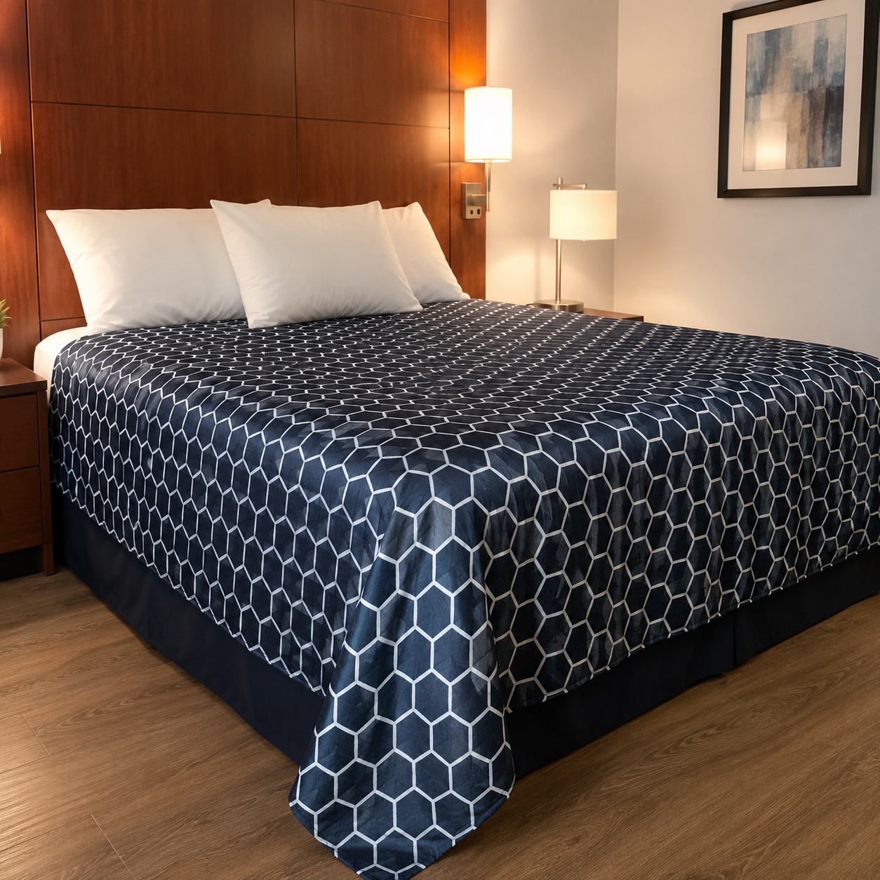Aarniva Hotel Top Sheet Coverlet | Full XL/Queen/King | Soft & Lightweight | Honeycomb Navy | Hotel Collection