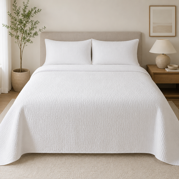 Aarniva Hotel Top Sheet Coverlet | Full XL/Queen/King | Soft & Lightweight | Classic White Ripple | Hotel Collection