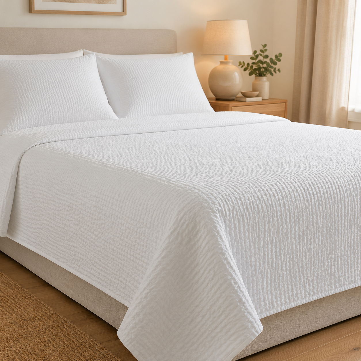 Aarniva Hotel Top Sheet Coverlet | Full XL/Queen/King | Soft & Lightweight | Classic White Ripple | Hotel Collection