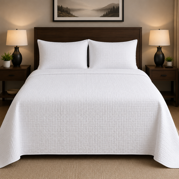Aarniva Hotel Top Sheet Coverlet | Full XL/Queen/King | Soft & Lightweight | White Basketweave | Hotel Collection
