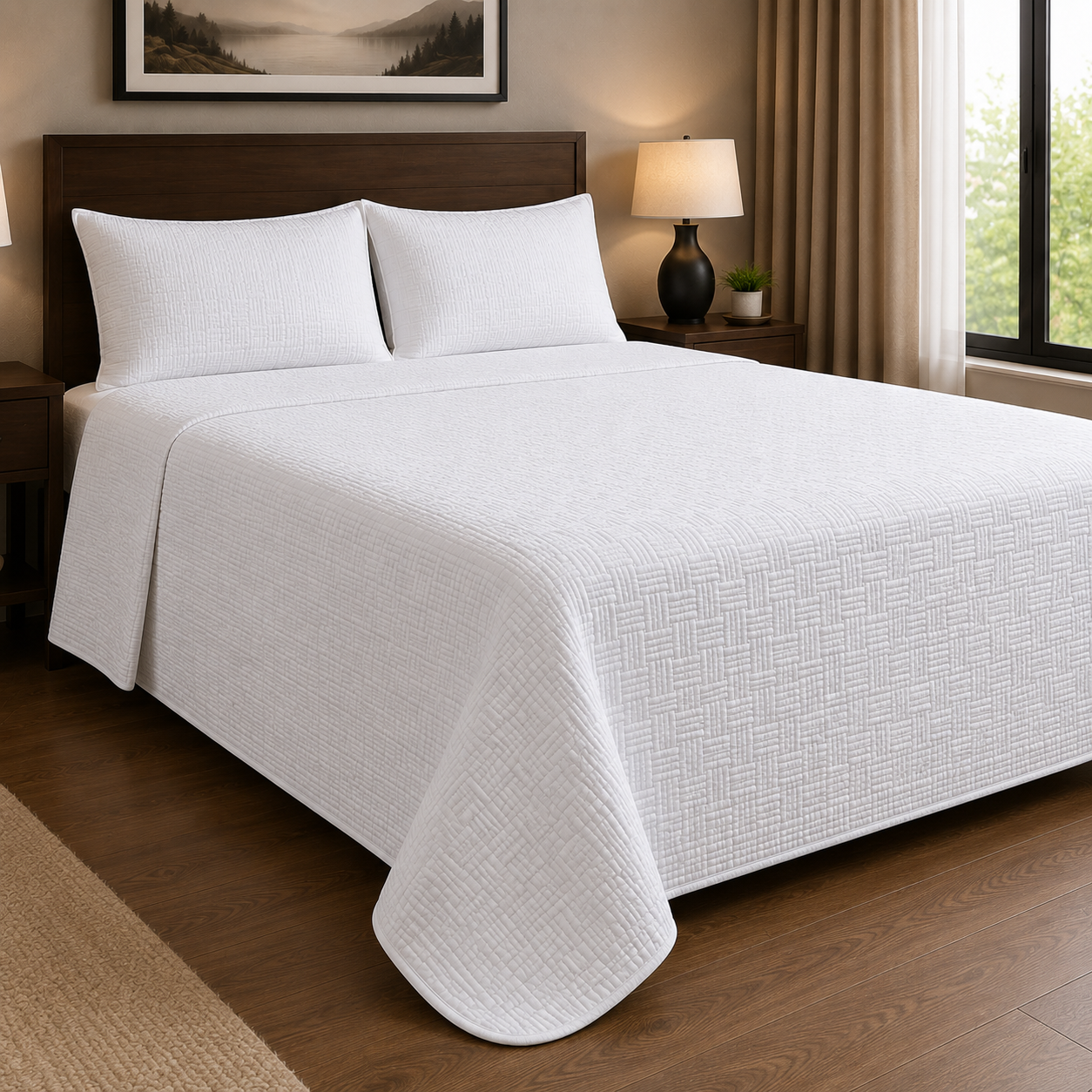 Aarniva Hotel Top Sheet Coverlet | Full XL/Queen/King | Soft & Lightweight | White Basketweave | Hotel Collection