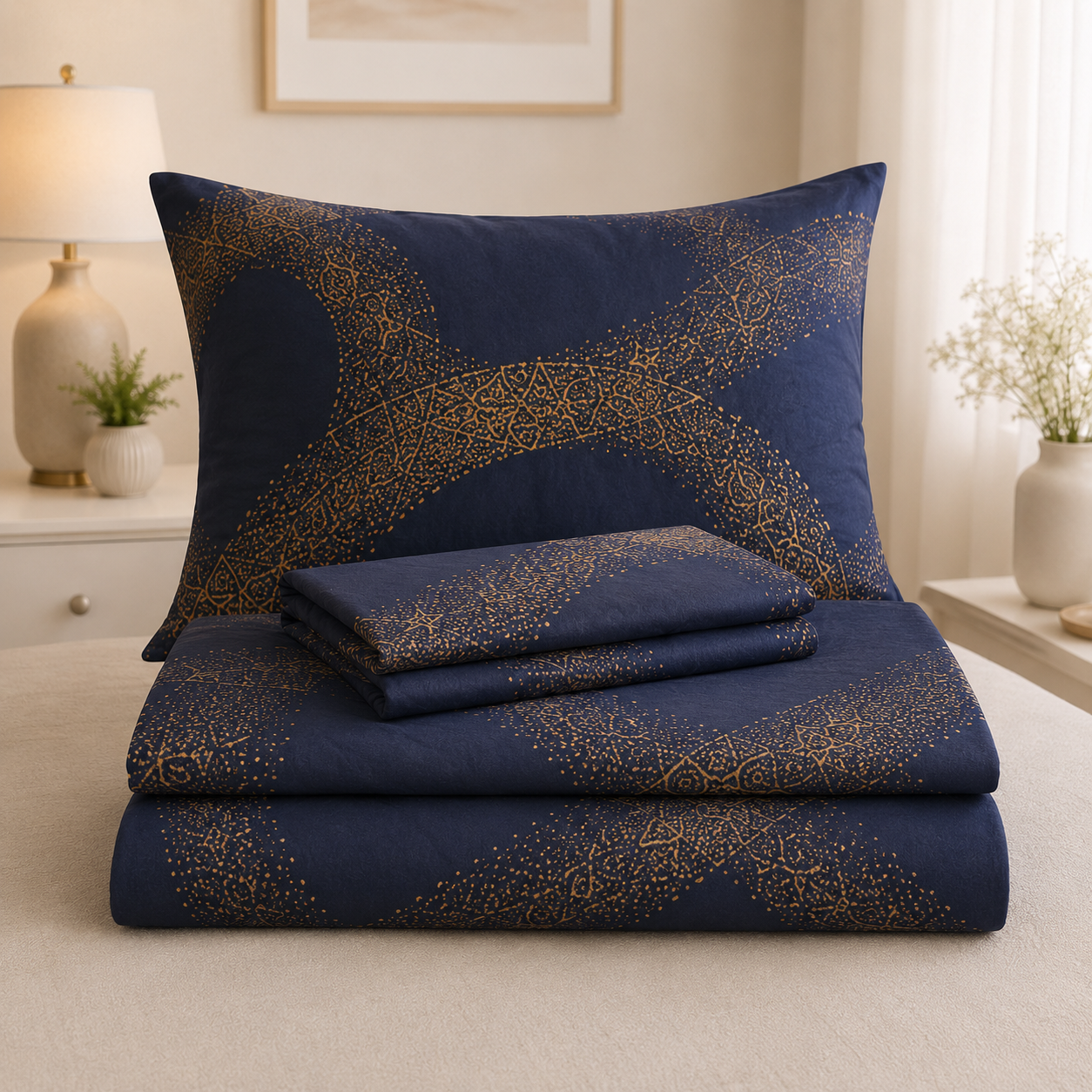 Aarniva Polyester Bedsheet Set | King/Queen | Soft & Breathable | Blue Yellow Design | 4-Piece Set