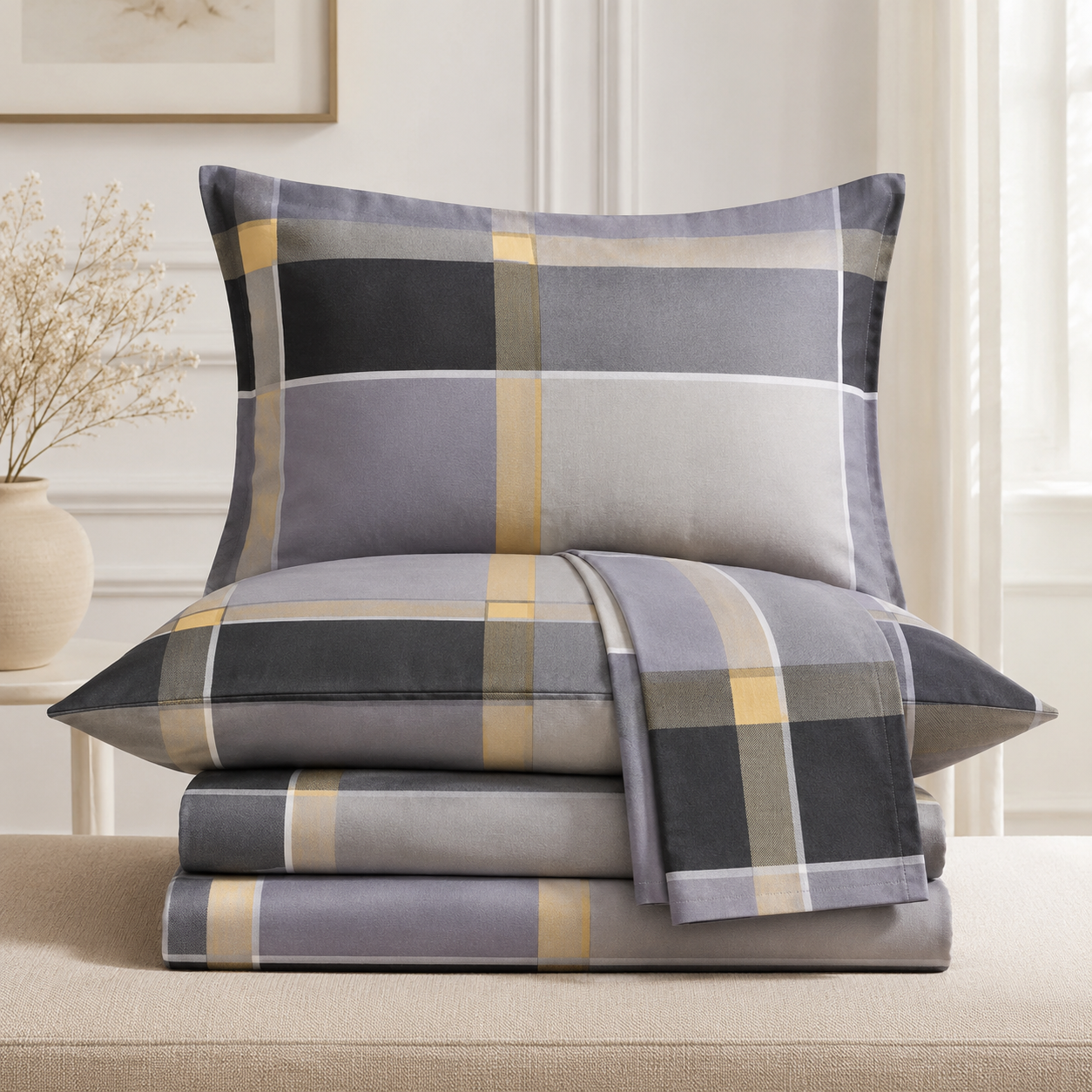 Aarniva Polyester Bedsheet Set | King/Queen | Soft & Breathable | Blue Light Brown design | 4-Piece Set