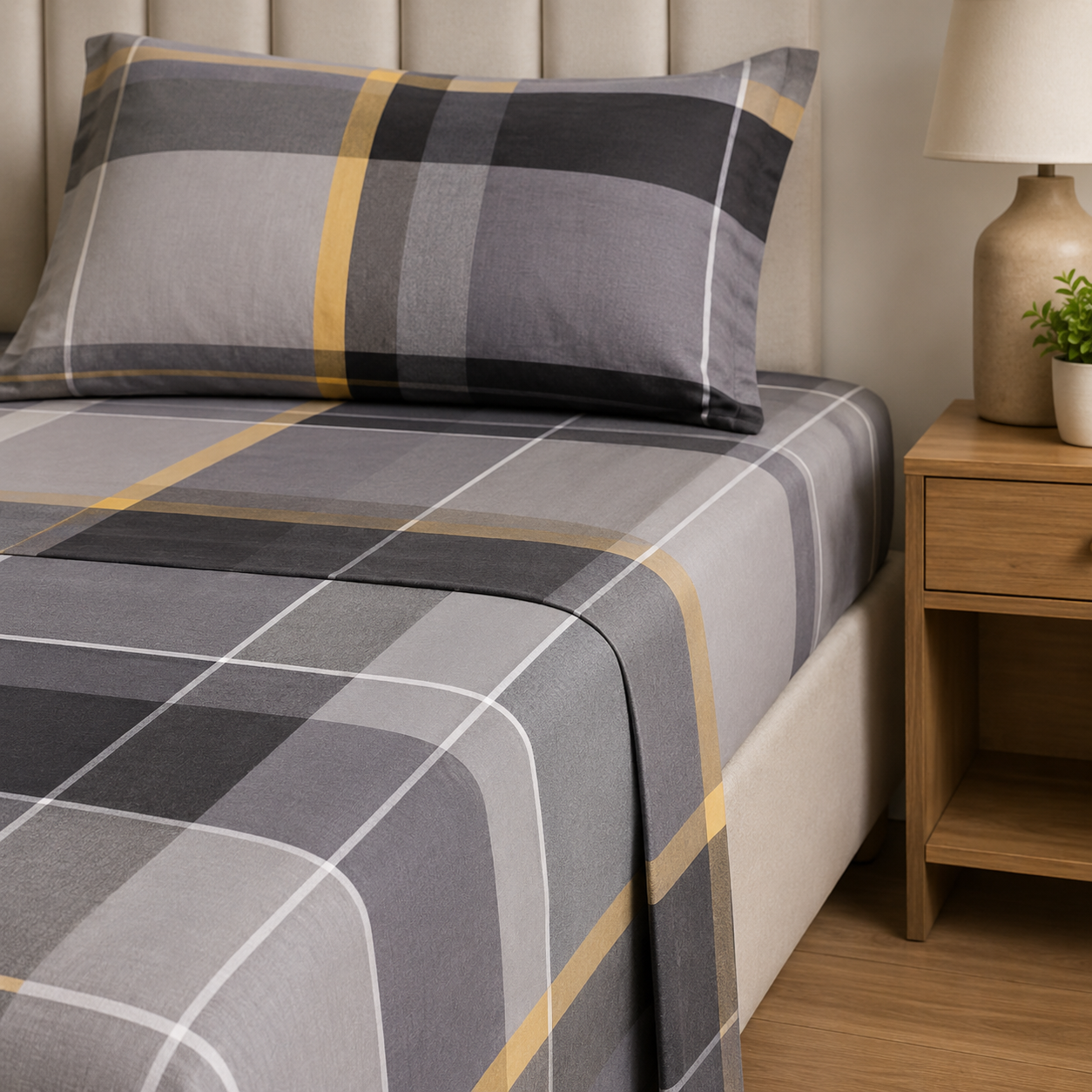 Aarniva Polyester Bedsheet Set | King/Queen | Soft & Breathable | Blue Light Brown design | 4-Piece Set