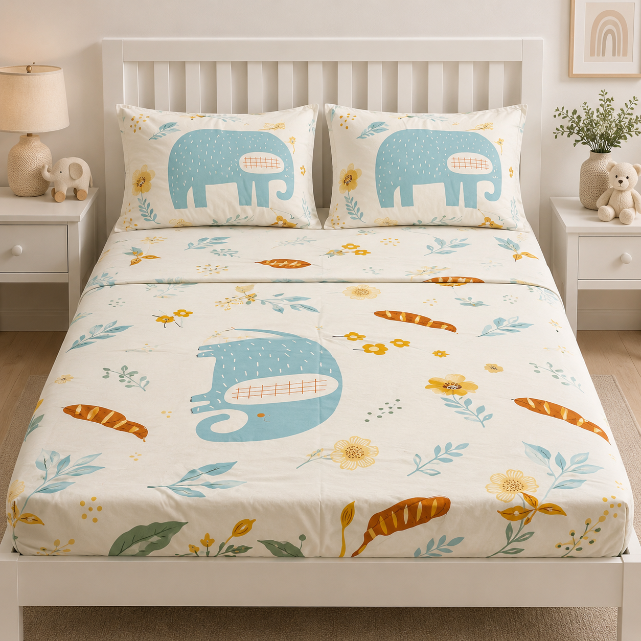 Aarniva Polyester Bedsheet Set | King/Queen | Soft & Breathable | White Animal Print | 4-Piece Set