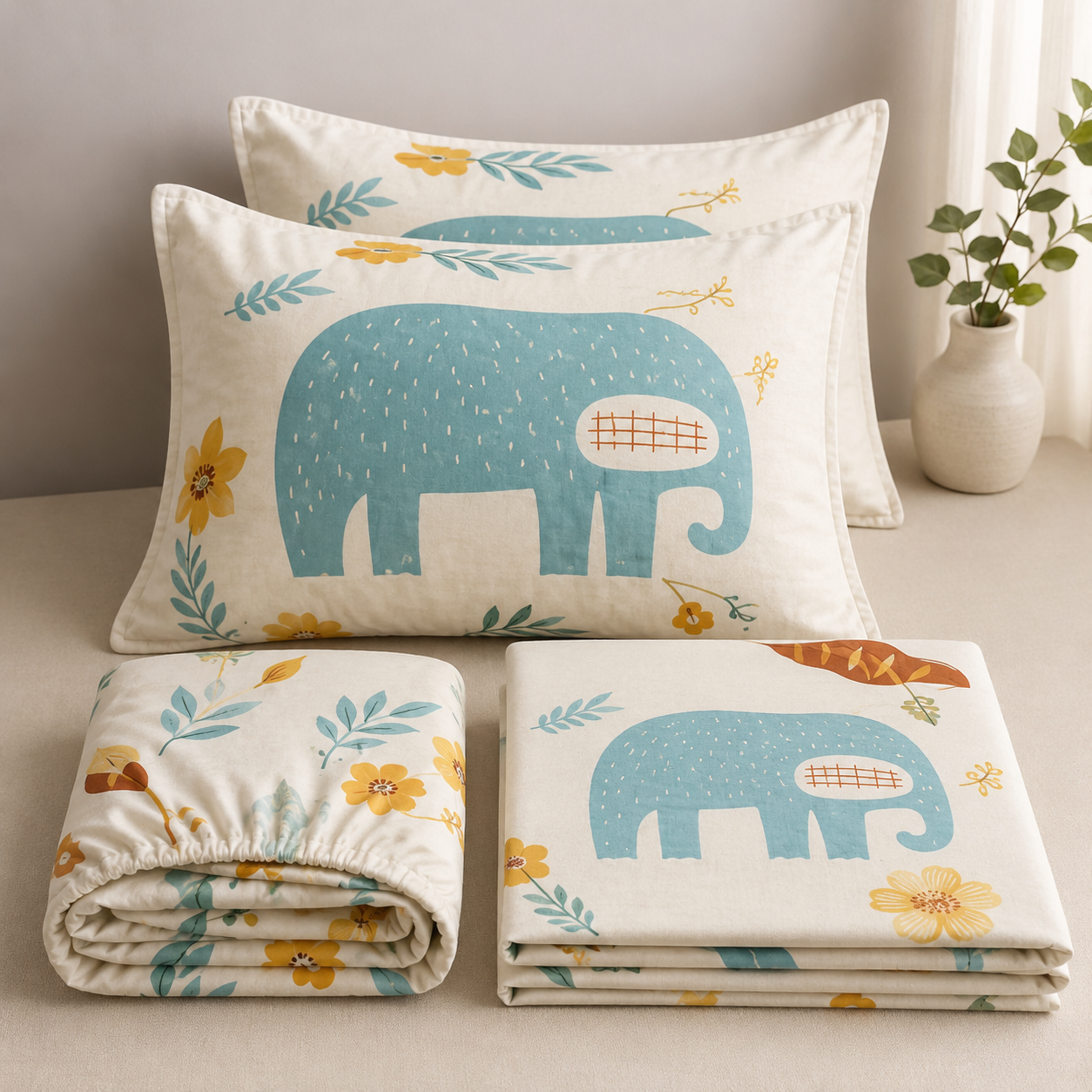 Aarniva Polyester Bedsheet Set | King/Queen | Soft & Breathable | White Animal Print | 4-Piece Set