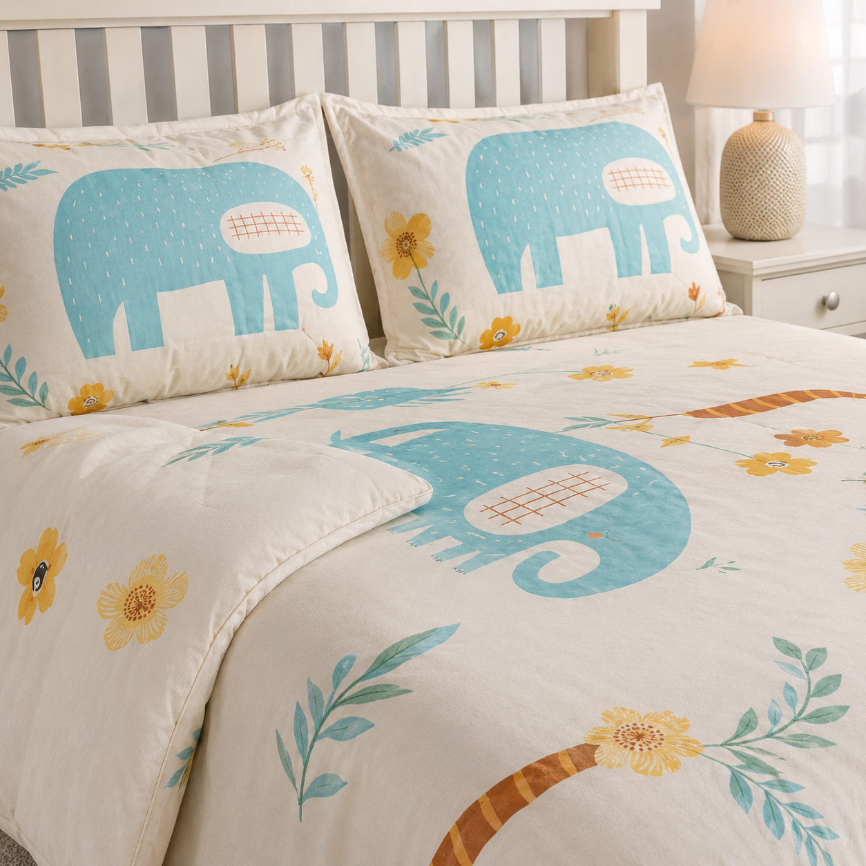 Aarniva Polyester Bedsheet Set | King/Queen | Soft & Breathable | White Animal Print | 4-Piece Set