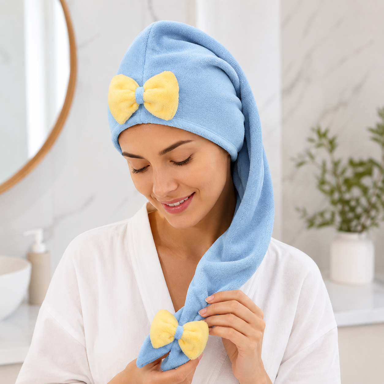 Aarniva Microfiber Hair-Drying Towel | Super Absorbent & Quick-Drying | Double-Layer Bow Design