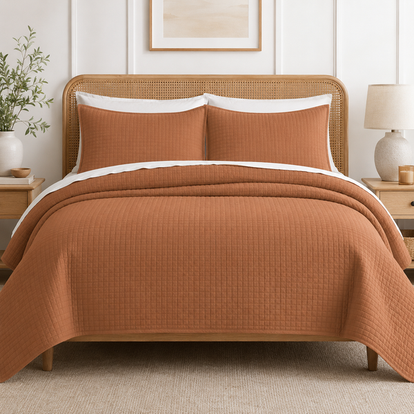 Aarniva Quilted Bedding Set | King/Queen | Soft & Lightweight | Terracotta Brown | 4-Piece Set
