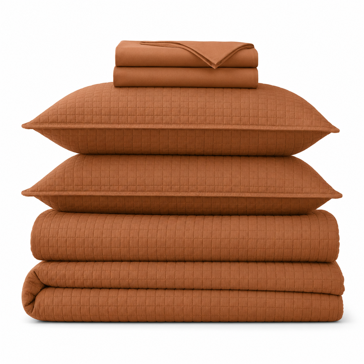 Aarniva Quilted Bedding Set | King/Queen | Soft & Lightweight | Terracotta Brown | 4-Piece Set