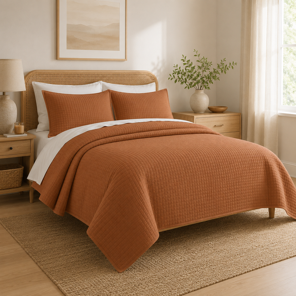 Aarniva Quilted Bedding Set | King/Queen | Soft & Lightweight | Terracotta Brown | 4-Piece Set