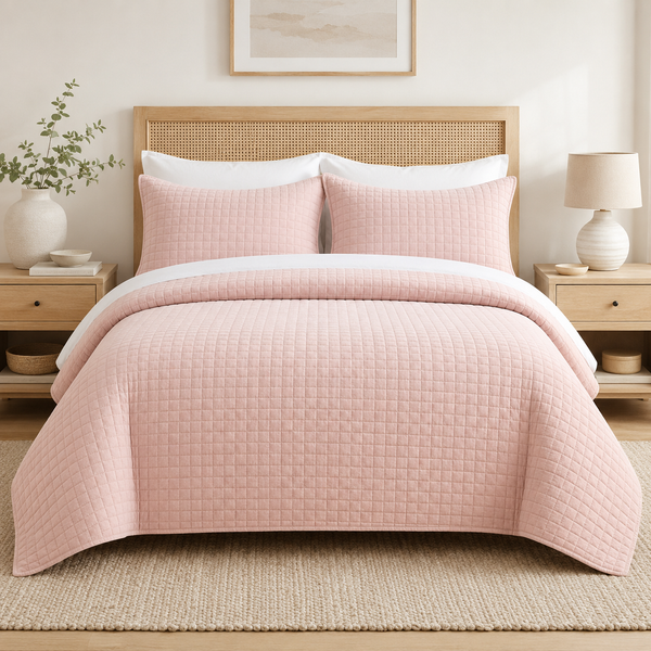 Aarniva Quilted Bedding Set | King/Queen | Soft & Lightweight | Blush Pink | 4-Piece Set