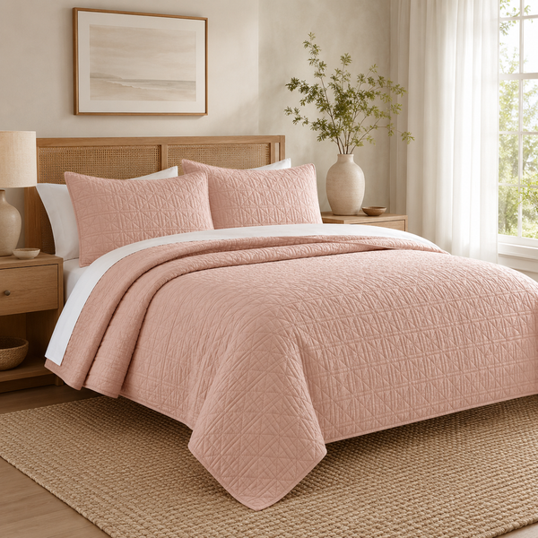 Aarniva Quilted Bedding Set | King/Queen | Soft & Lightweight | Blush Pink | 4-Piece Set