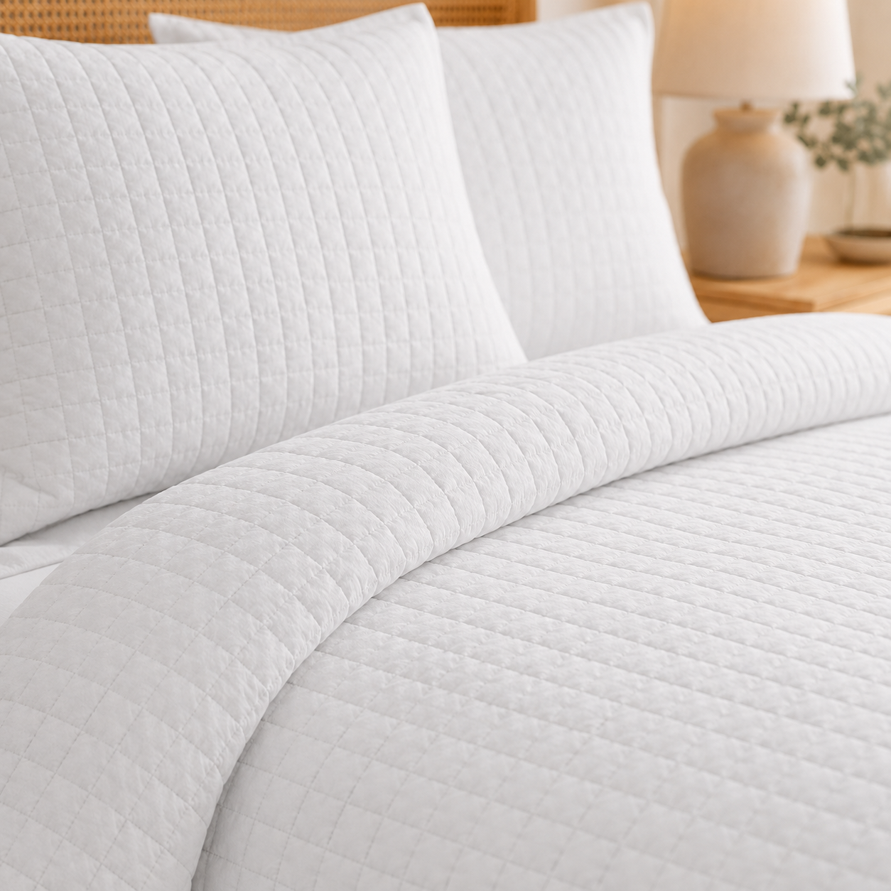 Aarniva Quilted Bedding Set | King/Queen | Soft & Lightweight | Classic White | 4-Piece Set