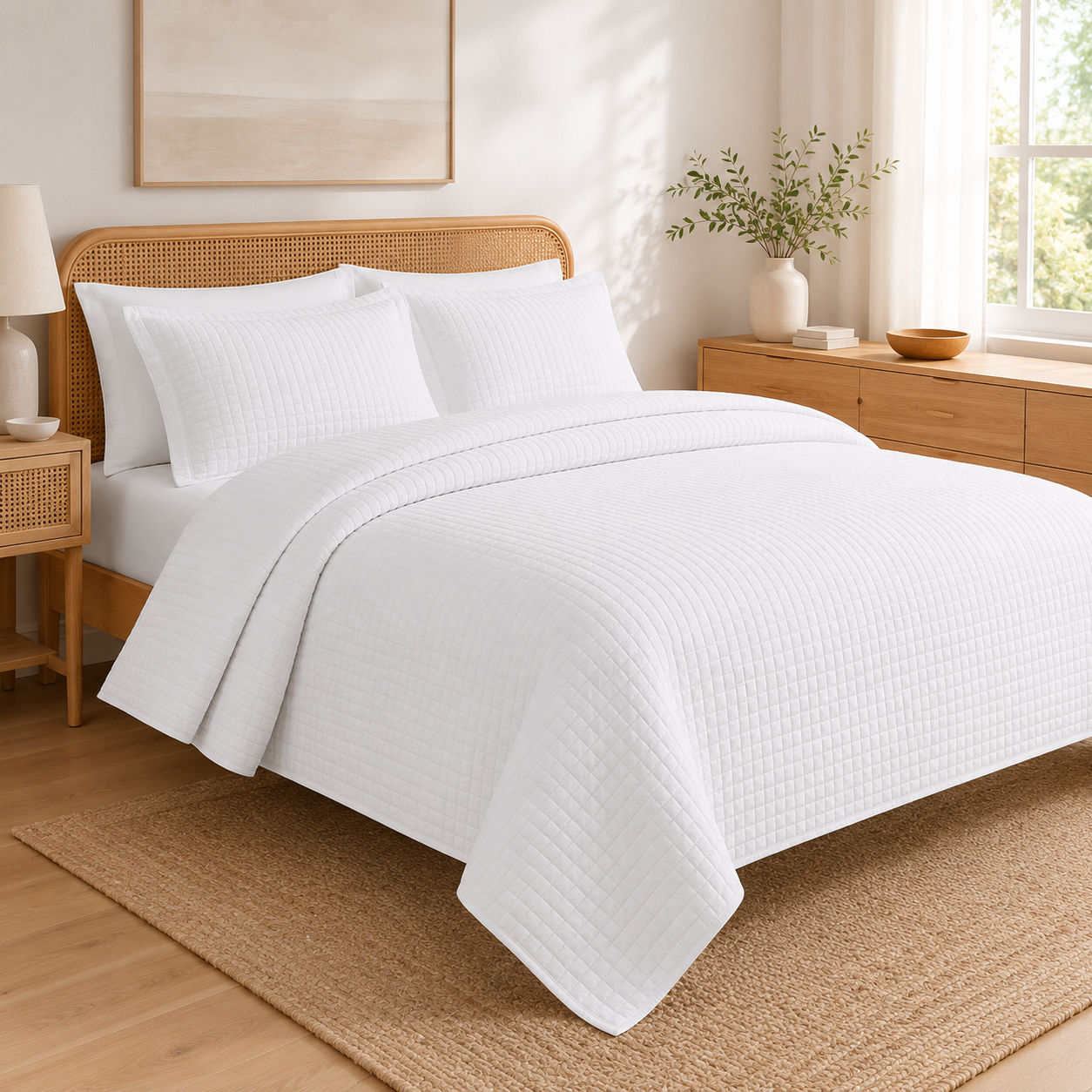 Aarniva Quilted Bedding Set | King/Queen | Soft & Lightweight | Classic White | 4-Piece Set