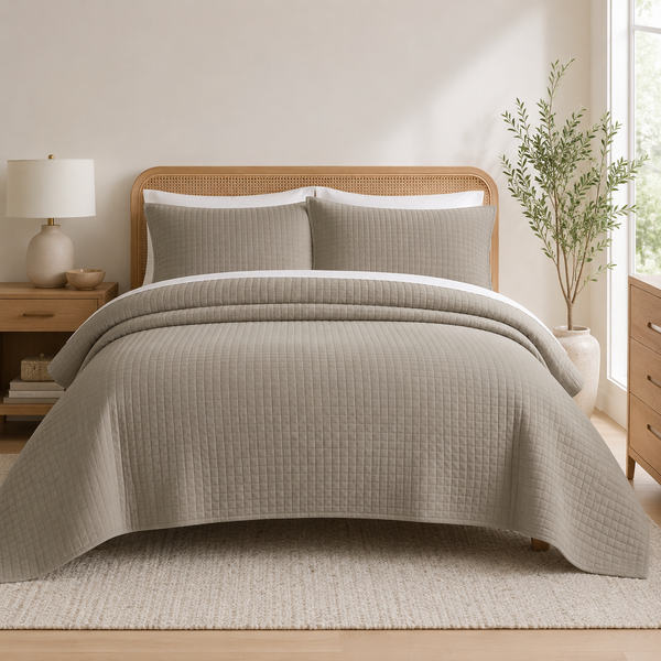 Aarniva Quilted Bedding Set | King/Queen | Soft & Lightweight | Stone Taupe | 4-Piece Set