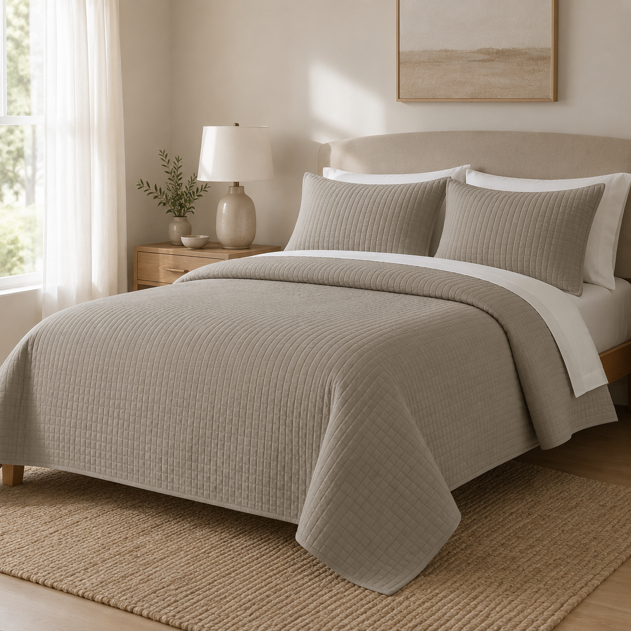 Aarniva Quilted Bedding Set | King/Queen | Soft & Lightweight | Stone Taupe | 4-Piece Set