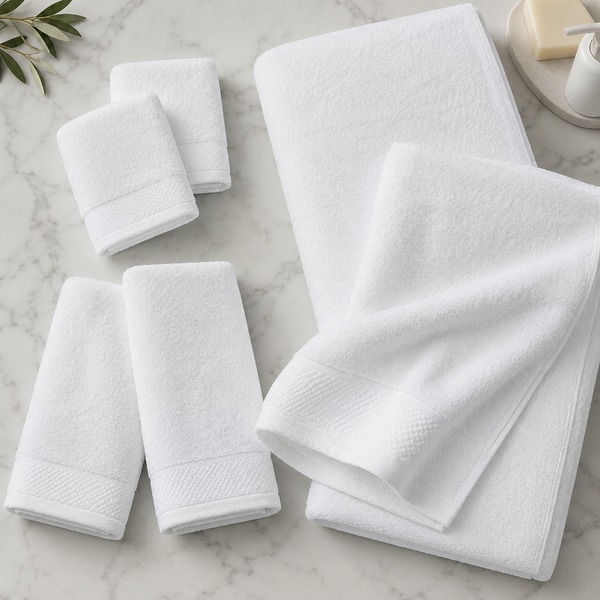 Aarniva Cotton Hotel Towel Set | Bath, Hand & Face Towels | 75 × 150, 40 × 60 & 30 × 30 cm | Classic White | 6/12-Piece Set