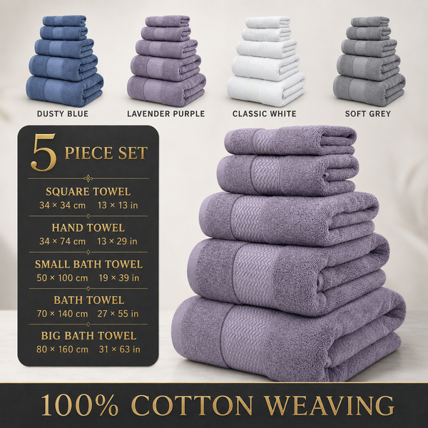Aarniva Cotton Jacquard Towel Set | 400–600 GSM | Soft, Thick & Absorbent | Multi-Size | 5-Piece Set