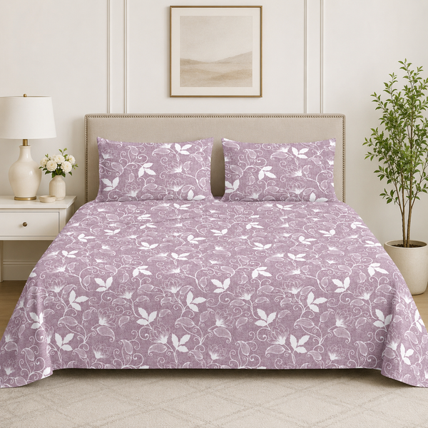Aarniva 100% Cotton Bedsheet Set | King/Queen | Soft & Breathable | Floral Vine | 4-Piece Set