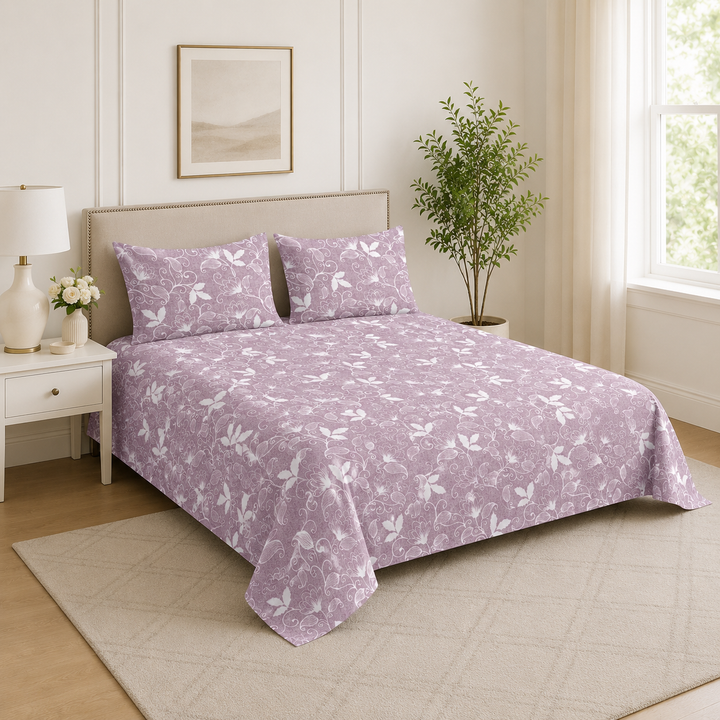 Aarniva 100% Cotton Bedsheet Set | King/Queen | Soft & Breathable | Floral Vine | 4-Piece Set