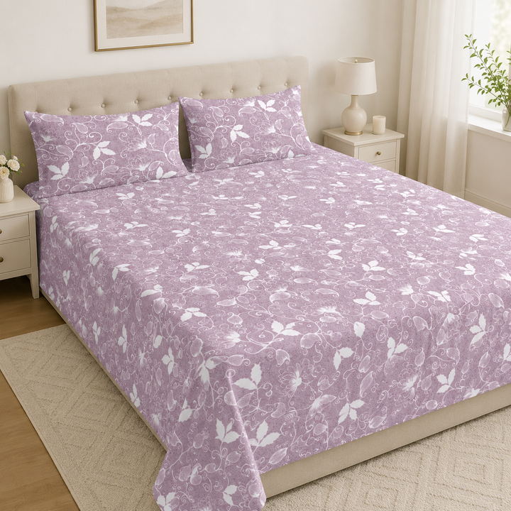 Aarniva 100% Cotton Bedsheet Set | King/Queen | Soft & Breathable | Floral Vine | 4-Piece Set