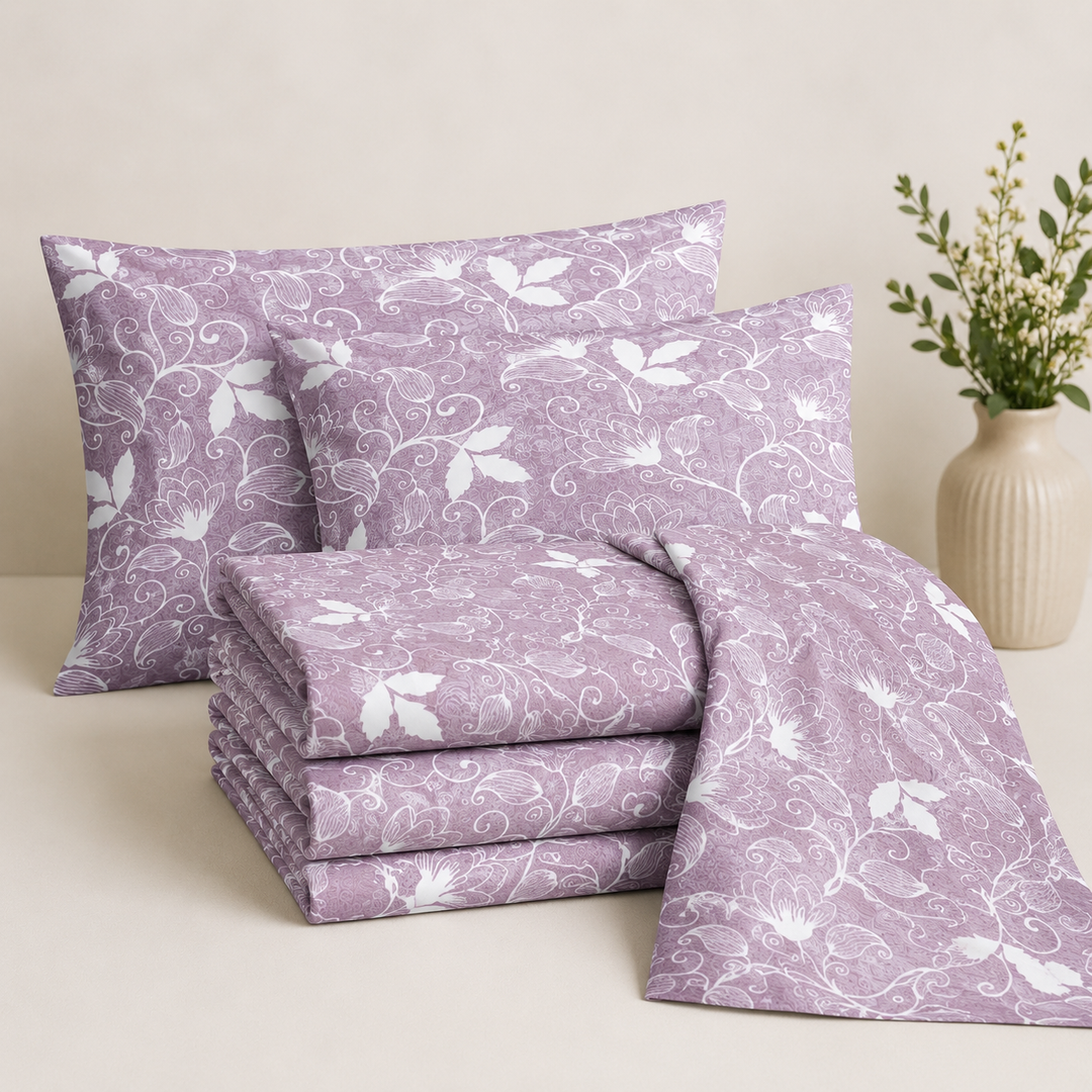 Aarniva 100% Cotton Bedsheet Set | King/Queen | Soft & Breathable | Floral Vine | 4-Piece Set