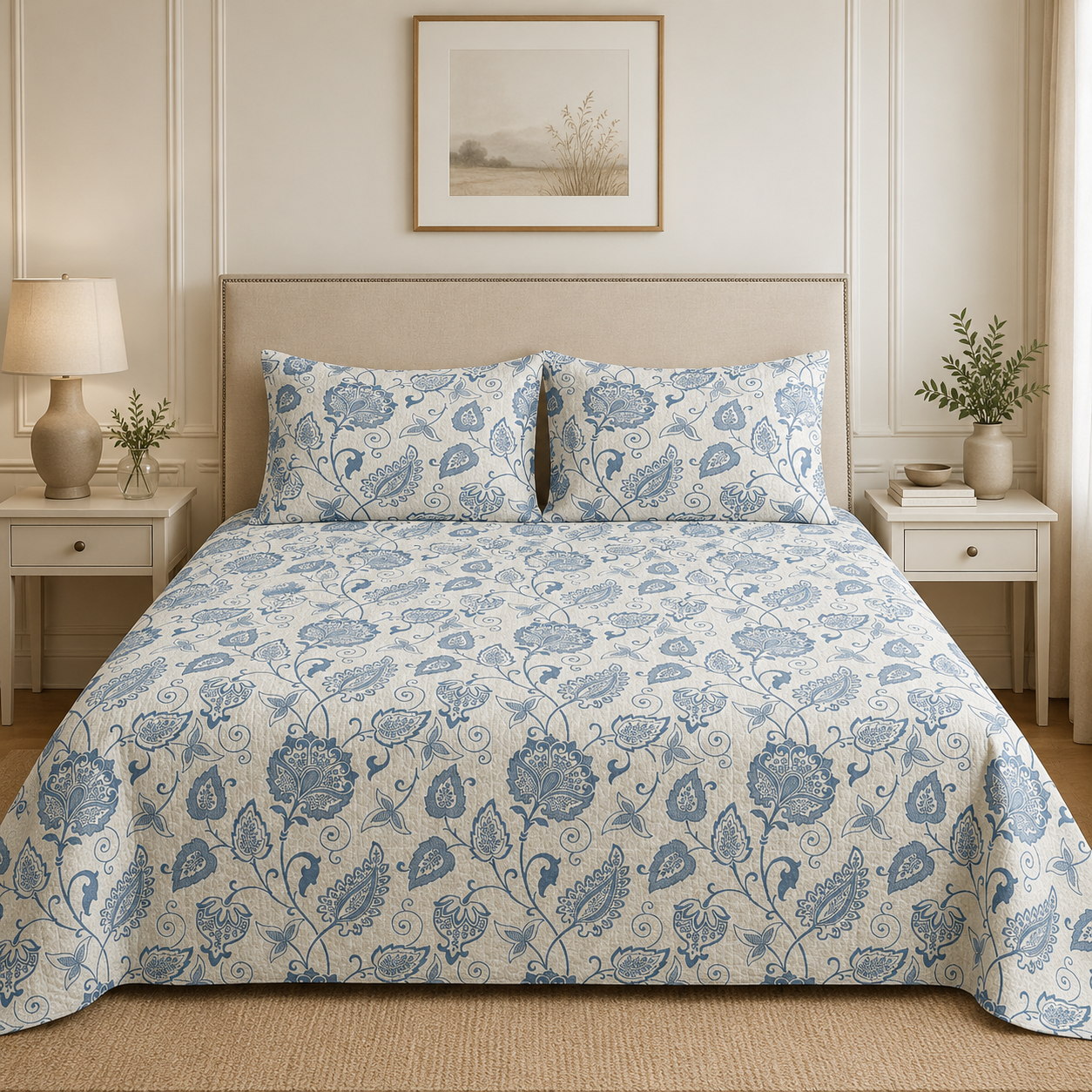 Aarniva 100% Cotton Bedsheet Set | King/Queen | Soft & Breathable | Blue Paisley | 4-Piece Set