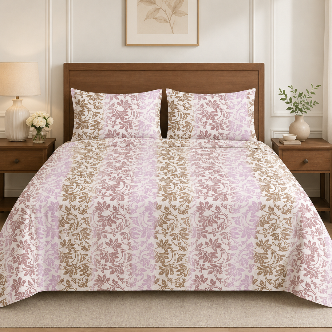 Aarniva 100% Cotton Bedsheet Set | King/Queen | Soft & Breathable | Blush Damask | 4-Piece Set