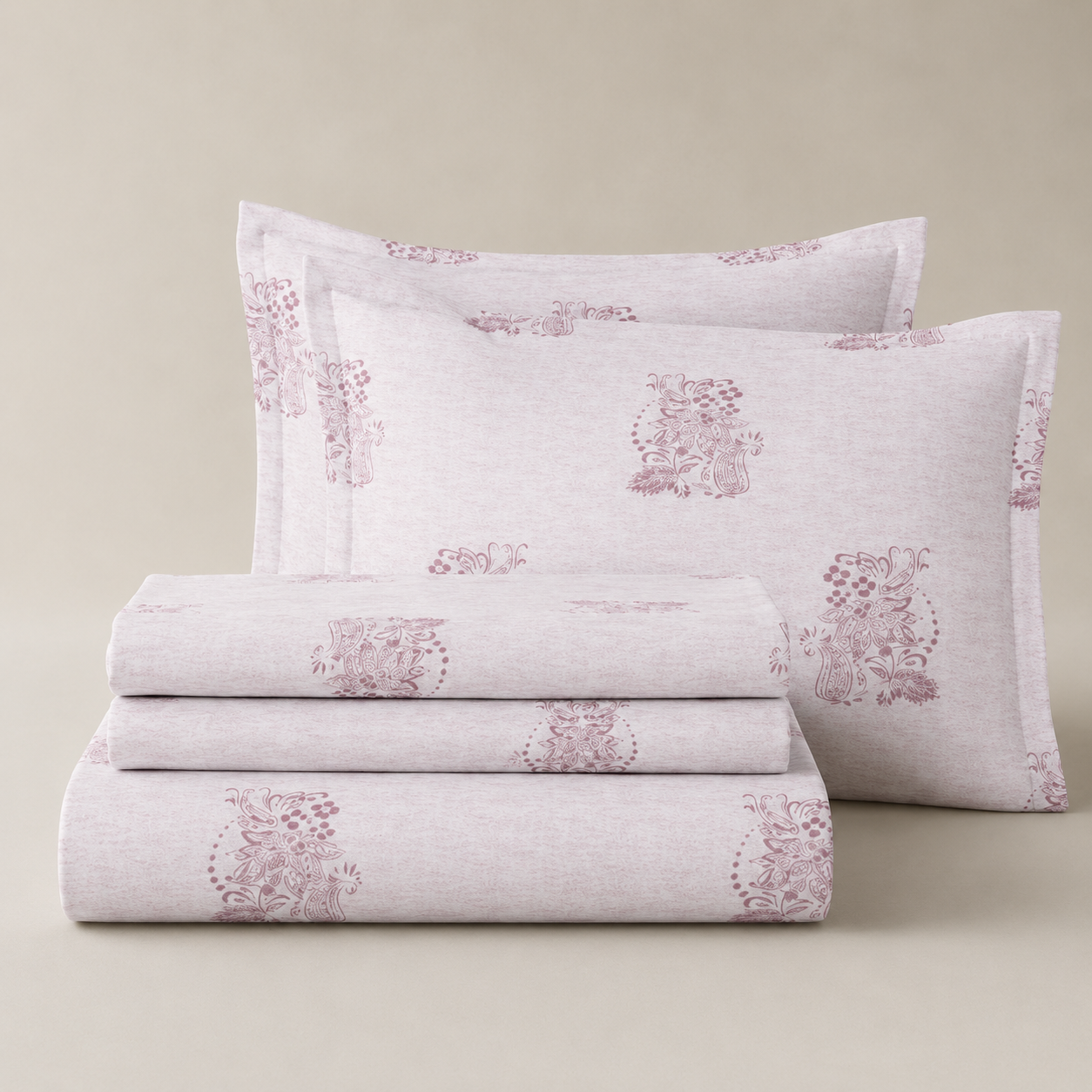 Aarniva 100% Cotton Bedsheet Set | King/Queen | Soft & Breathable | Pink Motif | 4-Piece Set