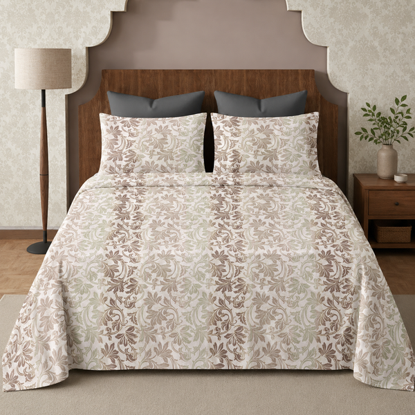 Aarniva 100% Cotton Bedsheet Set | King/Queen | Soft & Breathable | Sage Vine | 4-Piece Set