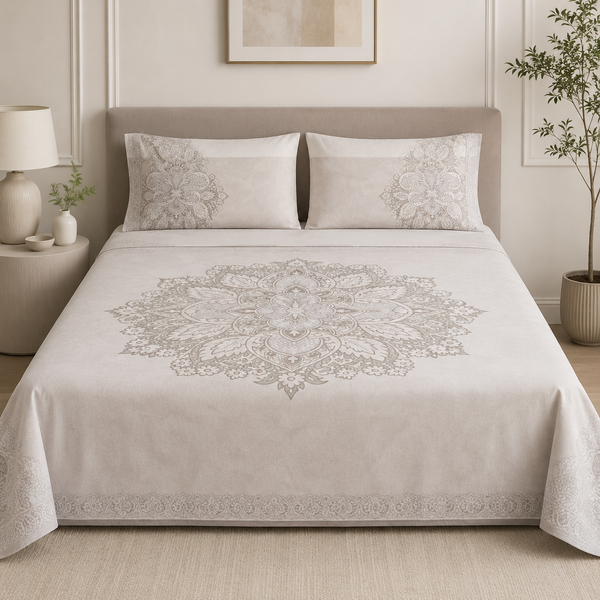 Aarniva 100% Cotton Bedsheet Set | King/Queen | Soft & Breathable | Classic Mandala | 4-Piece Set