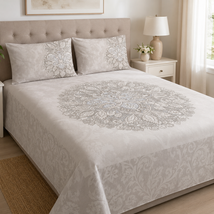Aarniva 100% Cotton Bedsheet Set | King/Queen | Soft & Breathable | Classic Mandala | 4-Piece Set