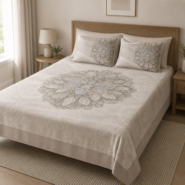 Aarniva 100% Cotton Bedsheet Set | King/Queen | Soft & Breathable | Classic Mandala | 4-Piece Set